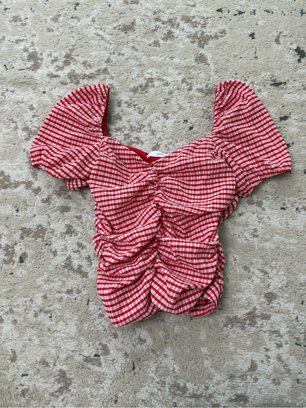 Mango Red and White Gingham Top Size Medium